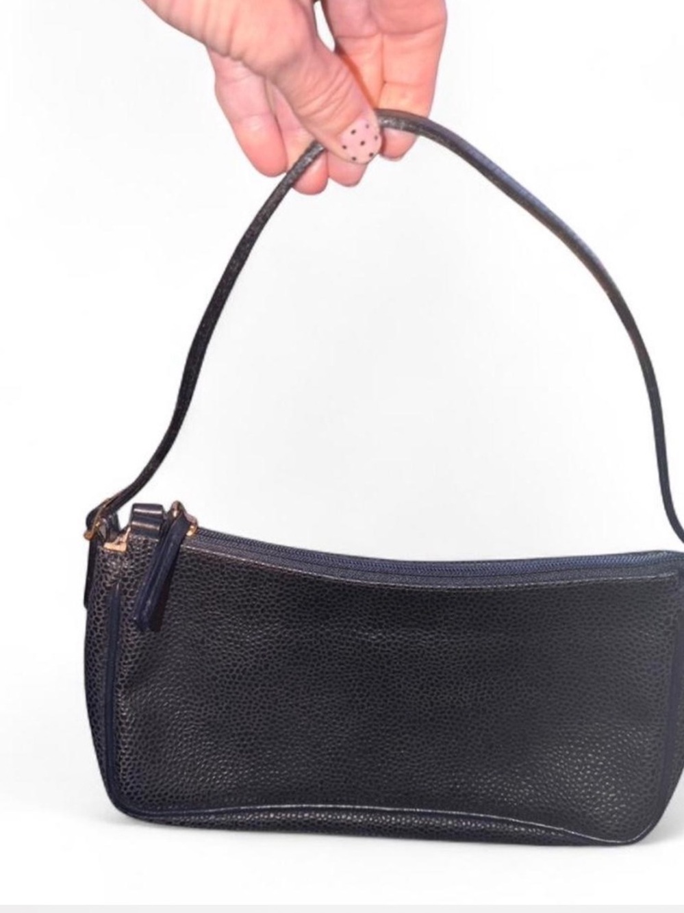 Pebbled Black Leather Shoulder Bag - Sleek Women's Handbag